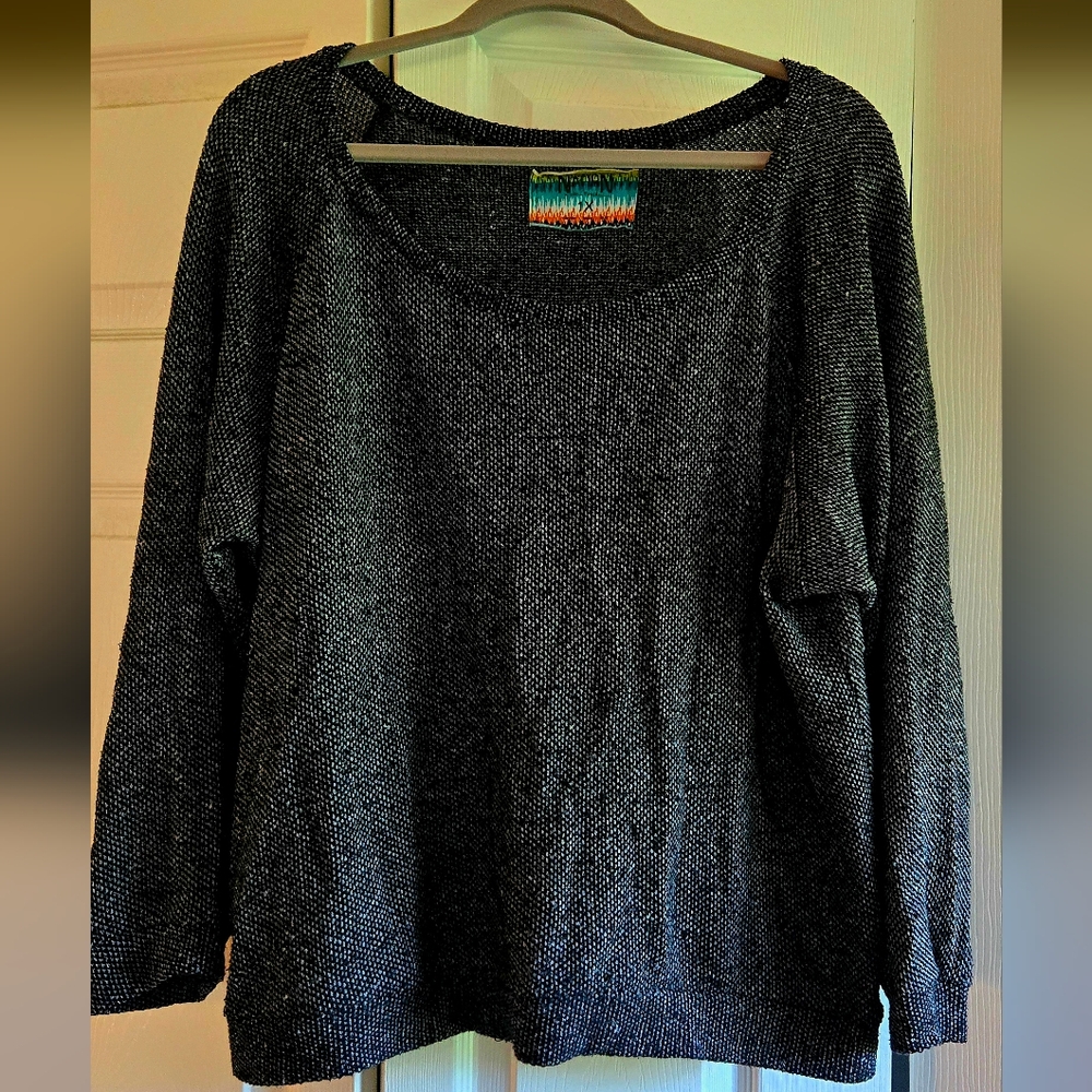 Nation LTD Womens Plus Knit Sweater 1X Mottled Charcoal Black